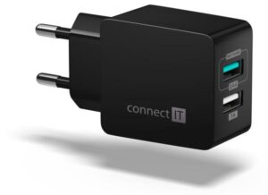 Connect IT Fast Charge 2x USB, 3,4A s funkcí rychlonabíjení černá (CWC-2015-BK)