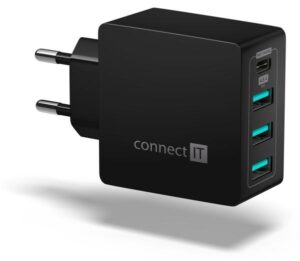 Connect IT Fast Charge 3x USB + 1x USB-C, 4,8A s funkcí rychlonabíjení černá (CWC-4060-BK)