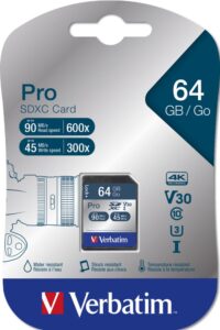 Verbatim paměťová karta Sdxc 64Gb paměťová karta Pro Uhs-i (U3) (90MB/s), V30, Class 10
