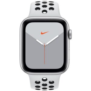 Apple Watch Nike Series 5 GPS 44mm pouzdro ze stříbrného hliníku - platinový/černý sportovní řemínek Nike SK (MX3V2VR/A)